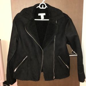 Black Faux Fur Biker Jacket